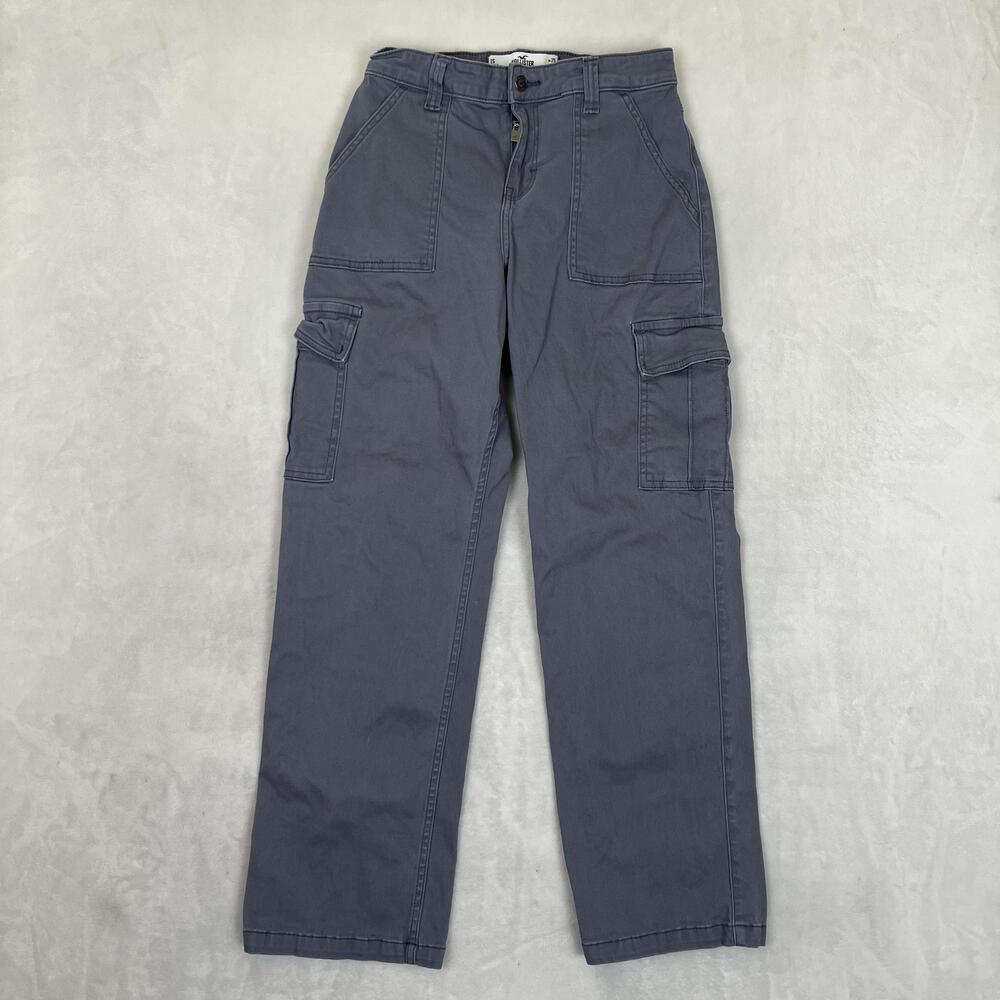 Hollister Cargo Pants Juniors 1 S Gray High Rise Relaxed Straight Utility Twill